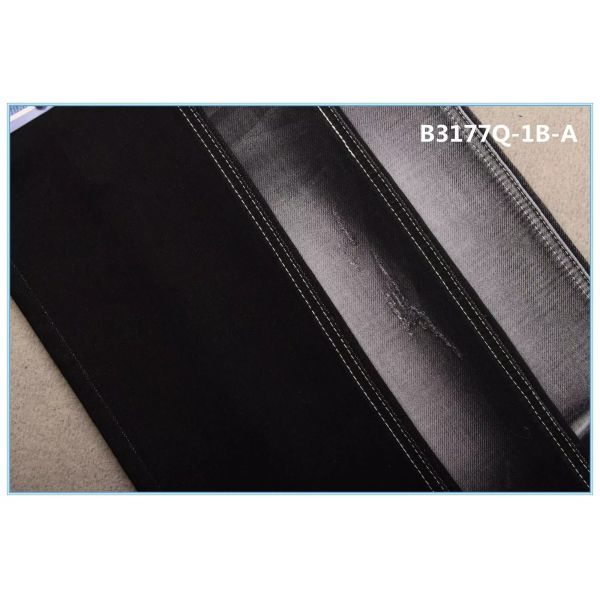 9.3oz Double Layer Stretch Denim Fabric For Jeans Like Knit Mercerizing Finish Sulfur Black