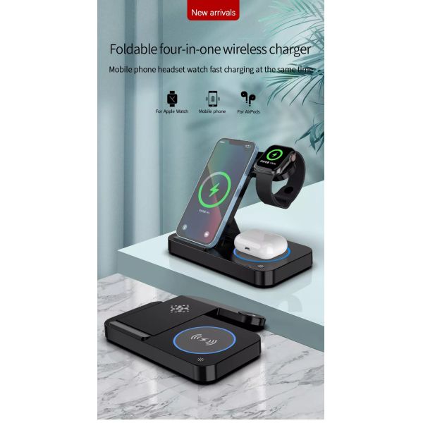 15W 4 In 1 Wireless Charger Dock Station Slim Folding Fast Charging For Apple iPhone Samsung