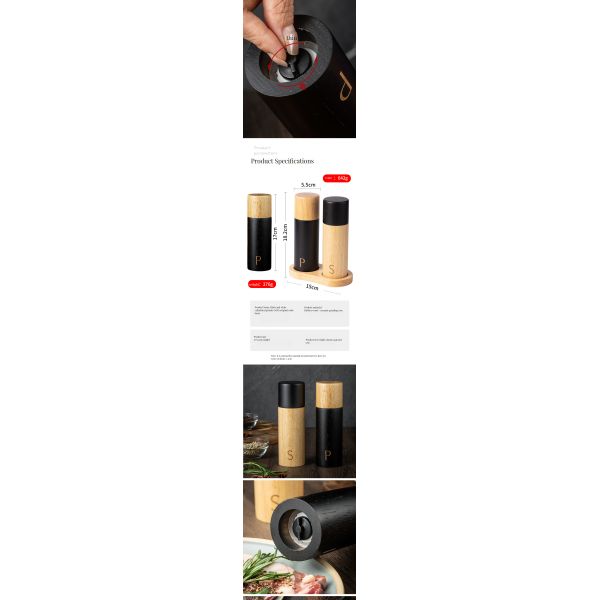 Pepper Mill Handcrafted 7-Inch Oak Wood Salt and Pepper Mills with Adjustable Grinder