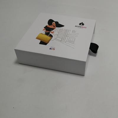 Caixa de papel de empacotamento da gaveta do cartão das caixas da composição branca com fita preta