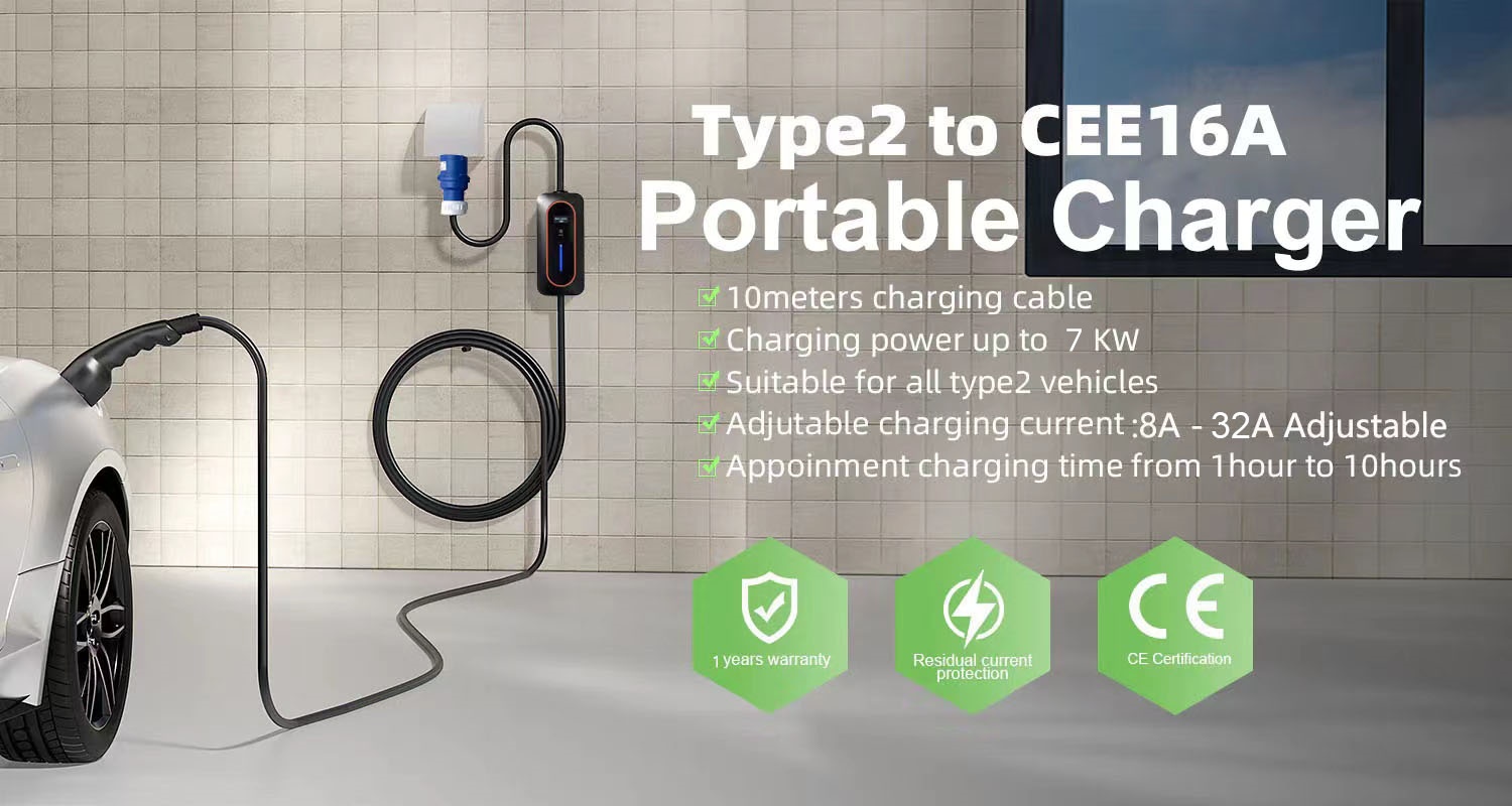 Мобильная 16A 32A однофазная зарядная станция EV Type 2 Type 1 GBT EVSE