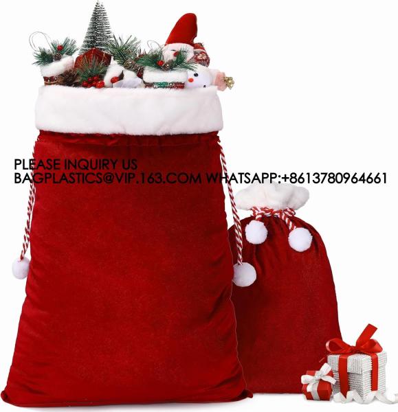 Velvet Bags With Drawstring Large Plush Santa Sack Christmas Gift Bags In 2 Size For Xmas Package Storage Bags