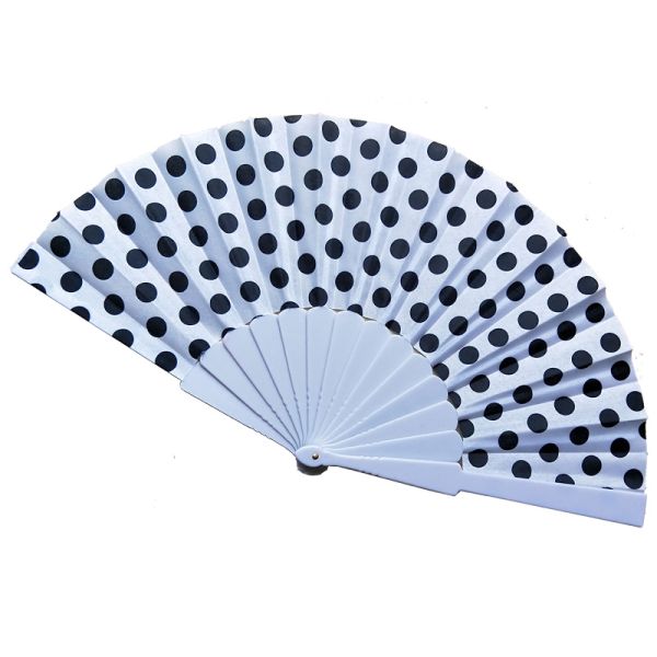 Portable Custom Promotional Polka Dot Hand Fans Folding Plastic Ribs Hand Held Fan