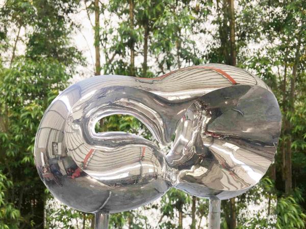 Superfície lustrada da escultura do jardim do metal espelho de aço inoxidável exterior