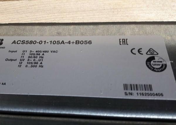 ACS580-01-105A-4+B056 NEW ORIGINAL, 3 PHASE 380-500 VAC INPUT 500 HZ MAX OUTPUT FREQUENCY.55 kW I2n 105 A.