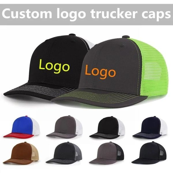 Custom Embroidered Logo Custom 6 Panel Cotton Trucker Cap with Plastic Snapback
