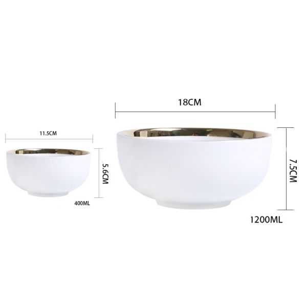 High Gloss White Porcelain Plates With Gold Trim Ceramic Tableware Set