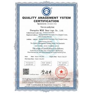 CHANGSHA MEGE BEARINGS CO., LTD Certifications