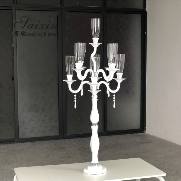 ZT-077W New design glass white candelabra crystal wedding centerpieces