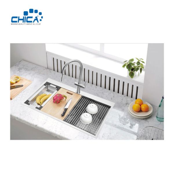 33x22x10 single bowl SUS304 stainless steel commercial topmount handmade house kitchen sink with faucet