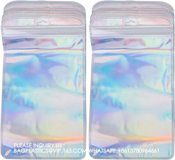 Holographic Packaging Bags Resealable Foil Pouch Bag For Jewelry Makeup Brush Lash Packing, jewellery Bags