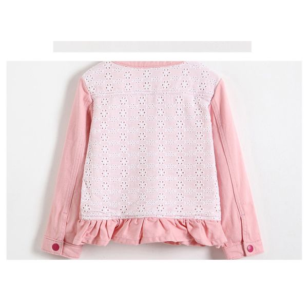 Spring Pink Color Children Girl Denim Jackets , Cute Jeans Coat For Girl