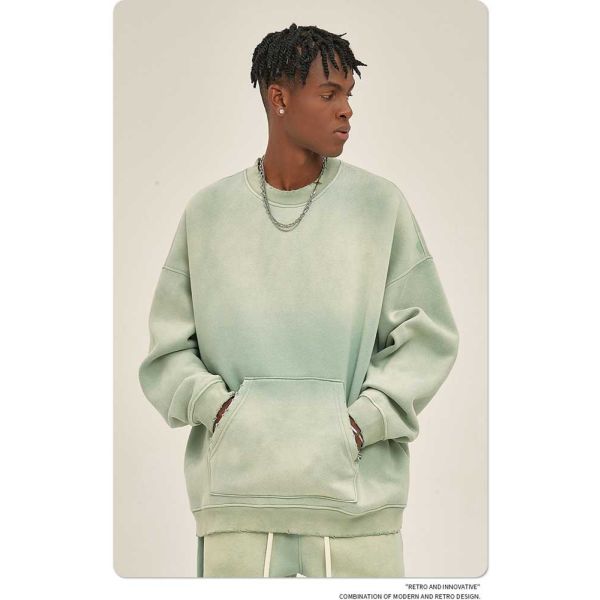 Vintage Men's Oversized Loose Cotton Long Sleeve Round Neck Pullover Sweatshirt