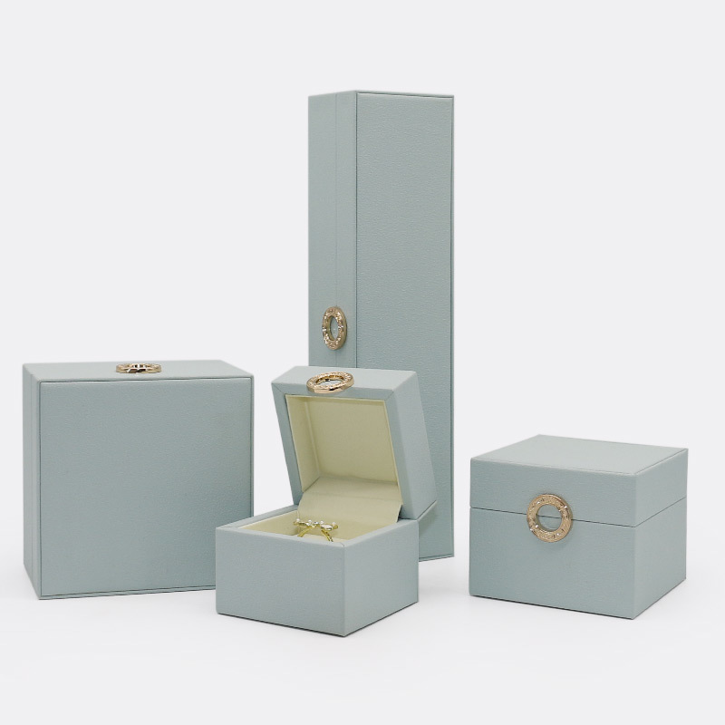 Custom High End PU Leather Jewelry Box Sky Blue Ring Pendant Bracelet Packaging Box