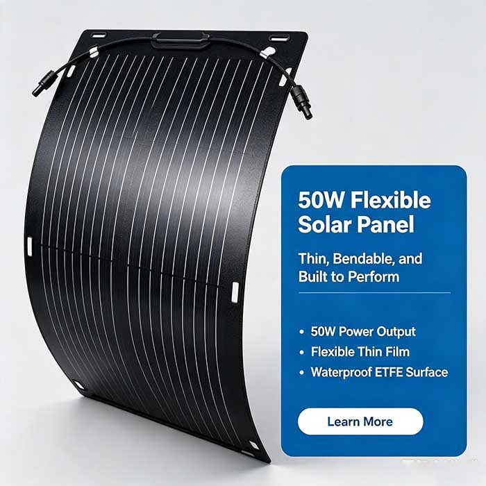 50W 360‑Degree Bendable Solar Panel, Foldable Carbon‑Fiber Solar Power Kit for RV, Yacht, Balcony & Camping