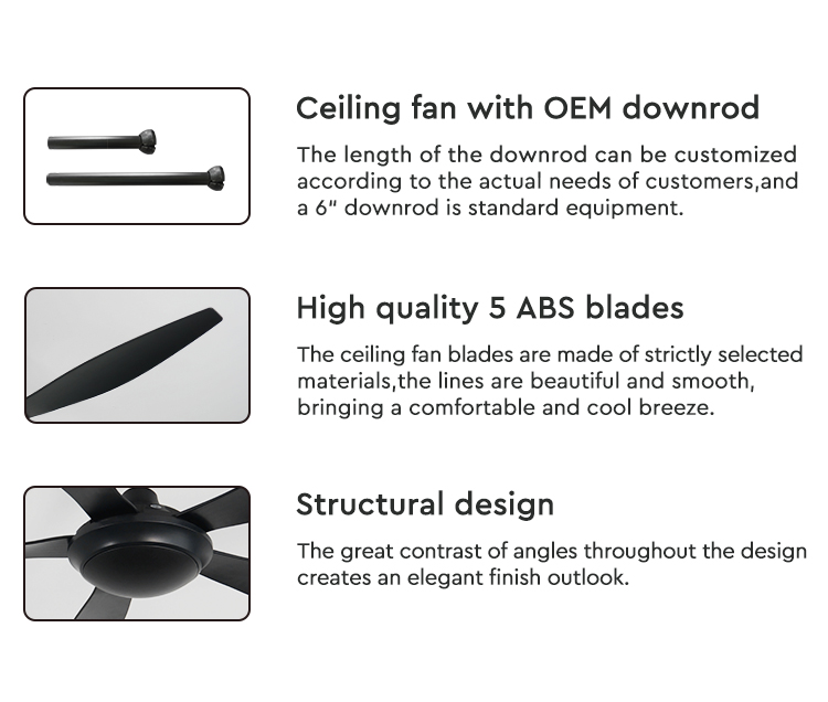 ceiling fan Потолочный вентилятор черноты мотора Dc 54 дюймов пластиковый с дистанционным управлением 6 скоростей