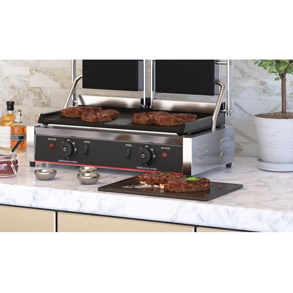 565x370x190мм Электрический контактный гриль Горячая грильная тарелка с двойной грилью