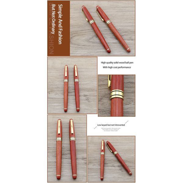 Plume à rouleaux en bois de santal rouge de luxe de 0,5 mm Plume à rouleaux d'affaires avec accessoires en or