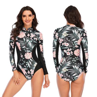 O zíper das mulheres do colar do suporte uma luva longa do roupa de banho da parte imprimiu personalizado