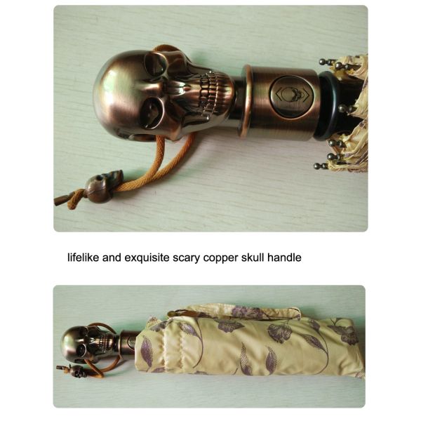 23 Inches 3-Fold Auto Open And Close Umbrella With Lifelike And Exquisite Scary Copper Skull Handle