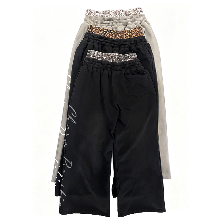 Faded Mens Wide Leg Pants Leopard Waist Terry Wide Leg Sweatpants Vertical Letter Embroidery