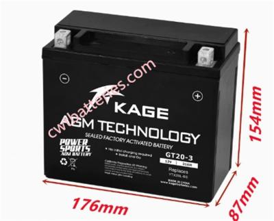 KAGE GT20-3 Rechargeable Lithium Powersport UTV ATV Batteries 12V 20Ah