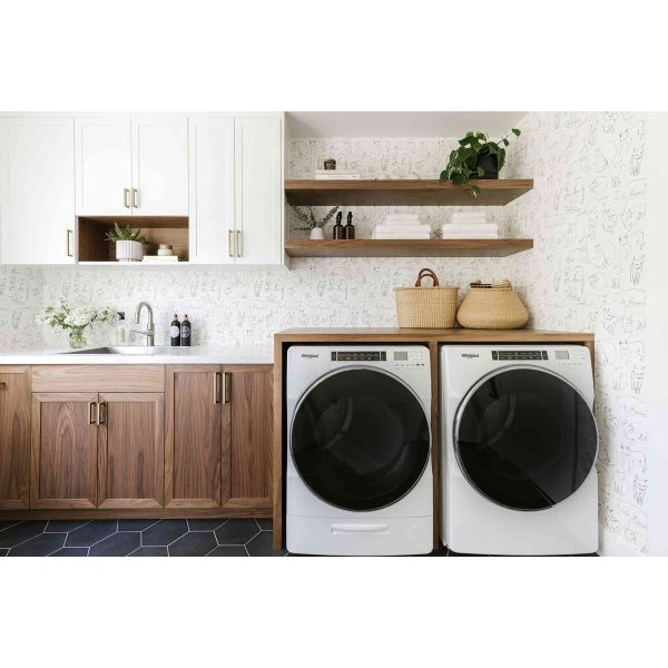 Custom Modern Simple Design Laundry Room Cabinet Vanities with Sink and Basket