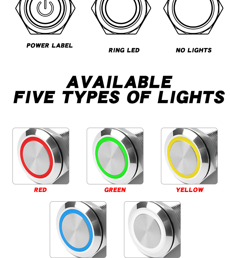 Ultra Short 12mm Momentary LED Mini Push Button Switch Flat/High Head Waterproof Metal Design