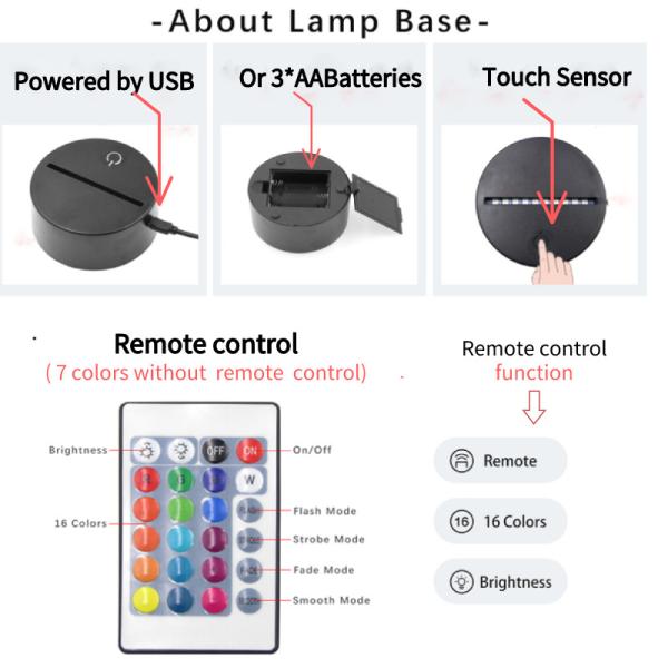 Usb Smooth Plane 3D Illusion Lamp Black Base Touch Led Night Light