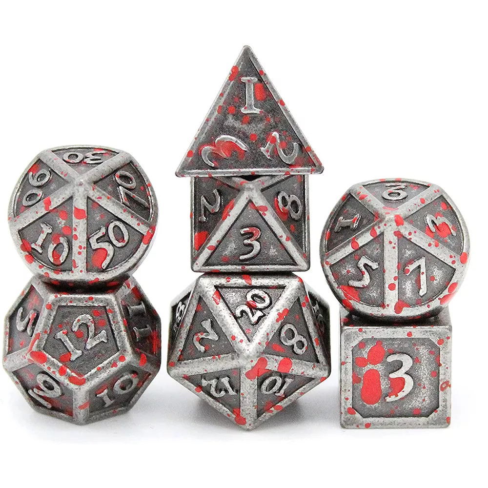 High Quality Zinc Alloy 7pcs Set Custom Logo Metal Dice for D&D RPG Dungeons Dragons