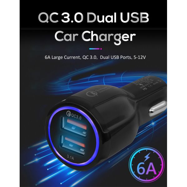 Electric Mobile Phone 12V 8CM QC 3.0 Usb Car Charger