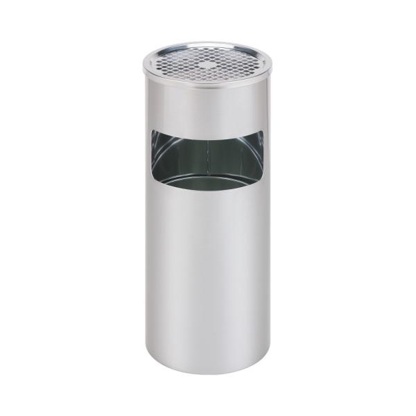 Trash Dust Bin Garbage Can with Ashtray Stainless Steel Round Lobby Hotel Use Metal Trash Bin with Ashtray