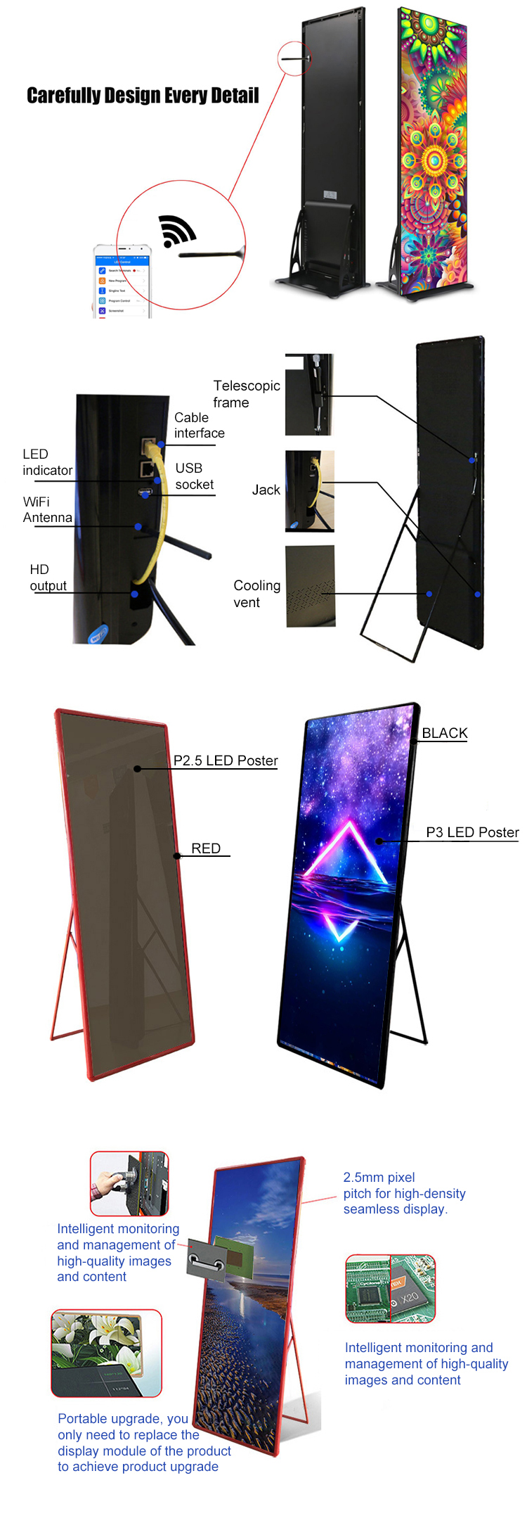 Indoor Digital LED Display Poster Screen WIFI 4G USB P 1.9 P2 P2.5 P3 Window Banners Video Wall Board Indoor Signage