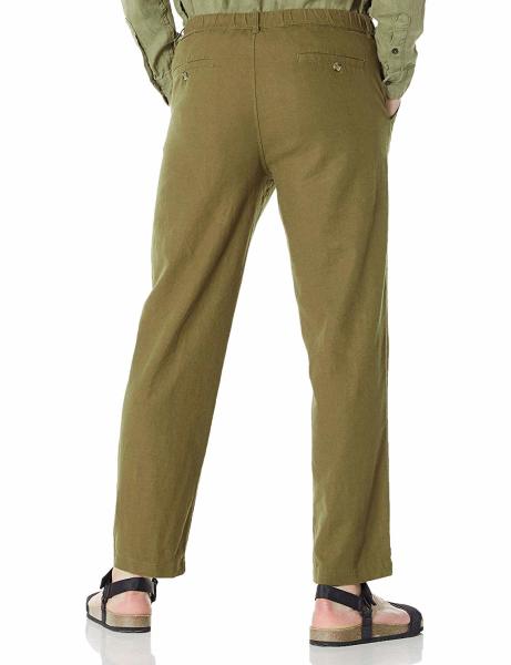 Slim Fit Cropped Mid Waist Mens Casual Linen Pants Size 32 34 36 Olive Green