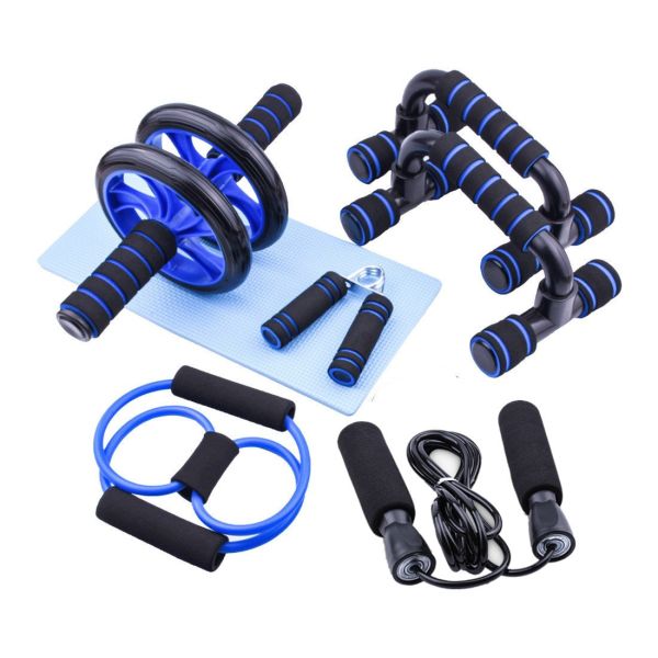 Home Gym Equipment Set With Ab Roller Push Up Bars Resistance Bands Jump Rope And Mat