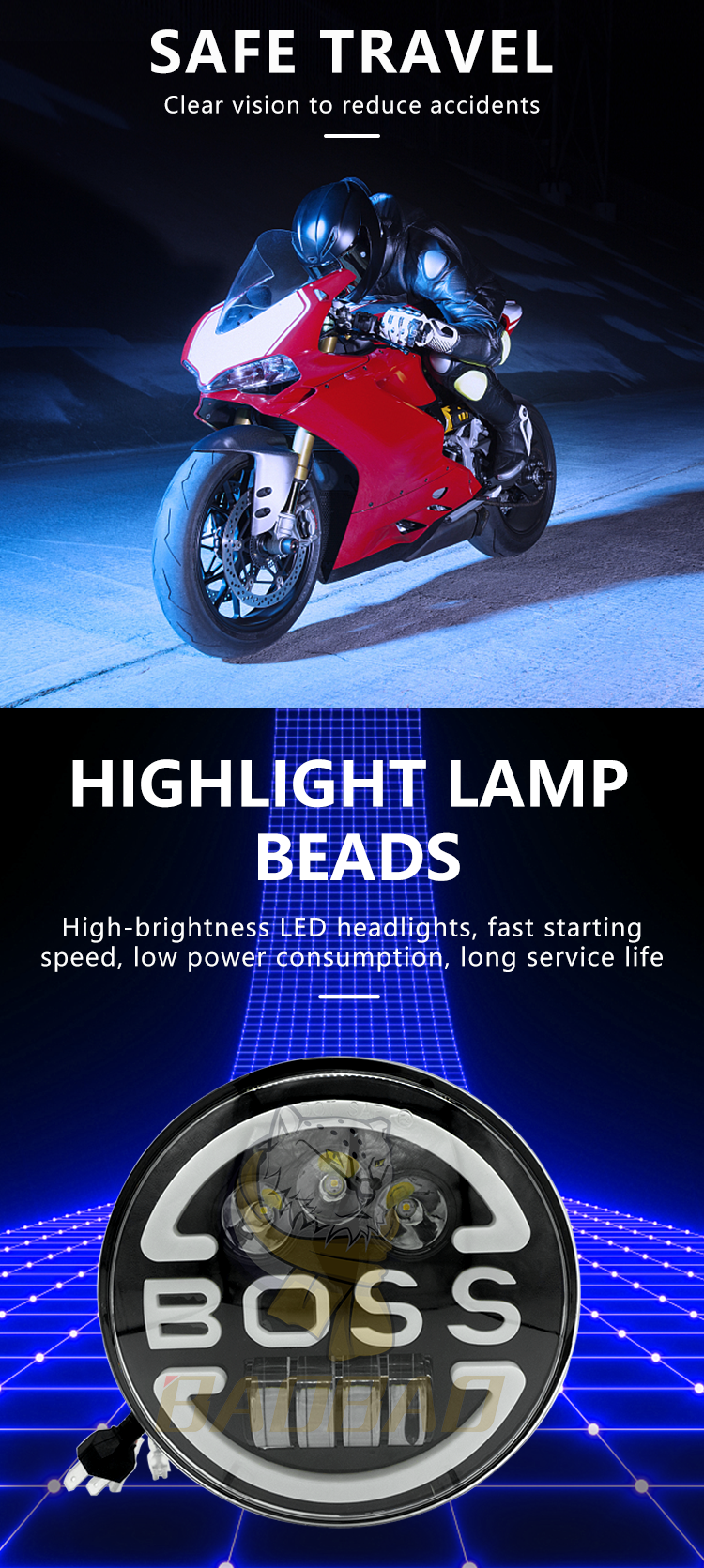 Harley 7 Inch White Circle 40W Available LED Motorcycle Headlight