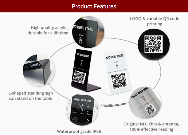Metal Digital Menu QR Code NFC Stand Waterproof Laser Engraved Stainless Steel Google Review Table Display Label Sign