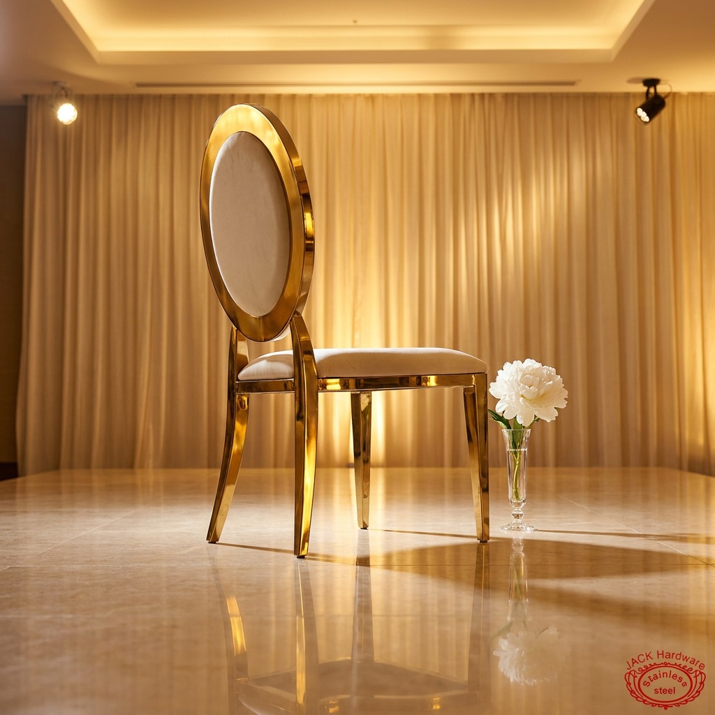 WENDING Gold Round Disc-Back Splayed-Leg Banquet Chair – Circle Backrest Wedding Chair