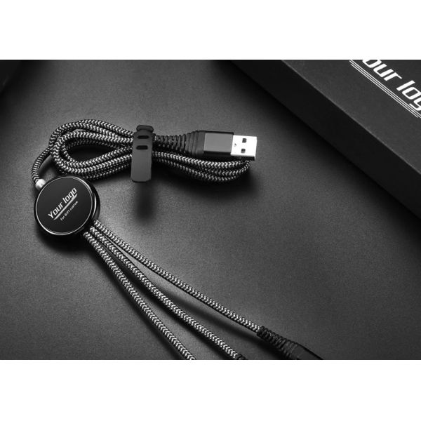 Нейлон заплел USB 115cm 3 в 1 быстром цвете черноты OEM зарядного кабеля