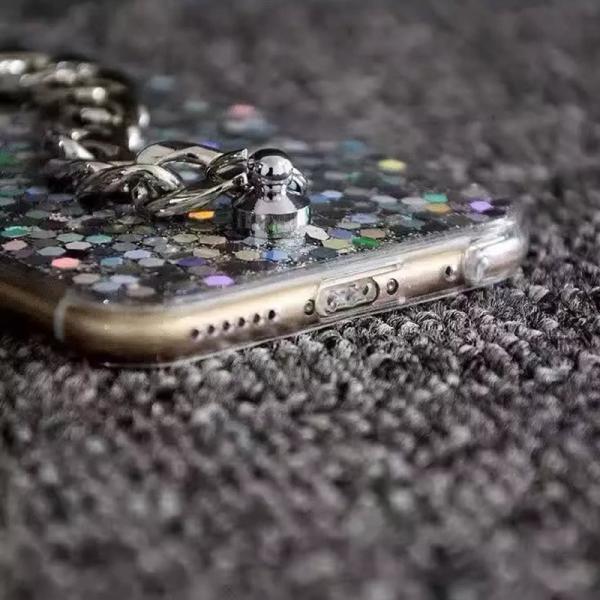 Soft TPU Flashing Sequins Metal Chain Bracelet Small Hairball Cell Phone Case Back Cover For iPhone 7 6s Plus