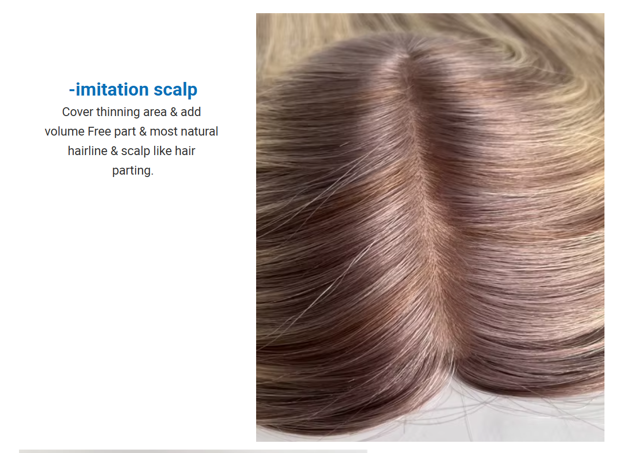 Custom Silicone Human Hair Topper with Medical Grade Silicone Perimeter clear Bottom