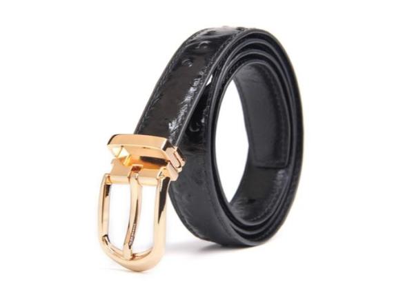Daily Life 2.0CM Ostrich Grain Ladies Leather Belts With Gold Buckle