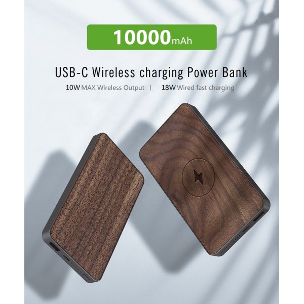 Custom Wood Portable Wireless Power Bank 10W for Christmas Gifts