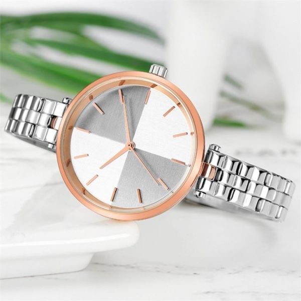 Women'S Stainless Steel Waterproof Watch Quartz Movement Plexiglass Mirror
