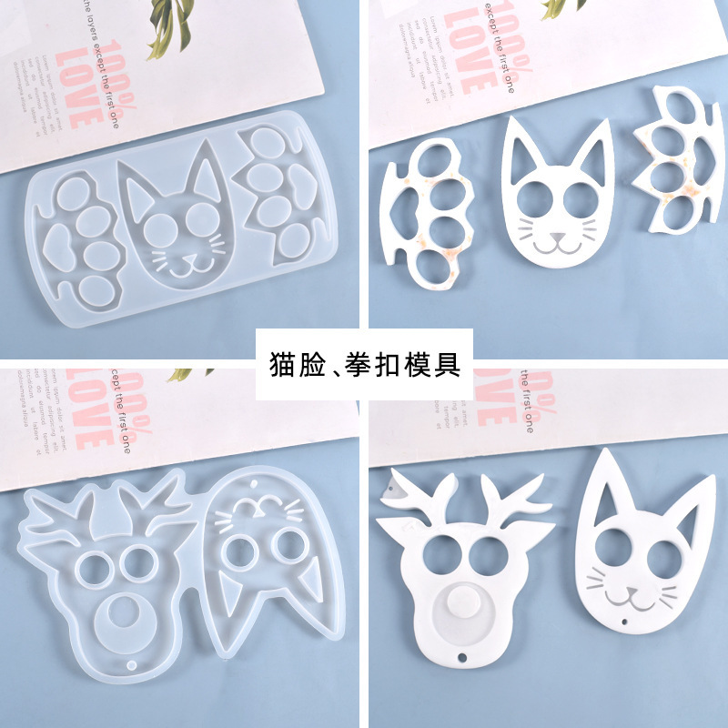 DIY Crystal Dropping Glue Mold Keychain Fist Buckle Cat Face Silicone Mold Finger Tiger Silicone Mold Wholesale