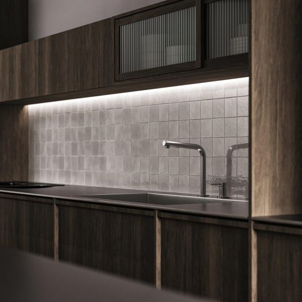 Custom Modern Skeleton Line Design Made Flat Wood Grain Finished Kitchen Cabinet Solid Wood Kitchen Cabinet