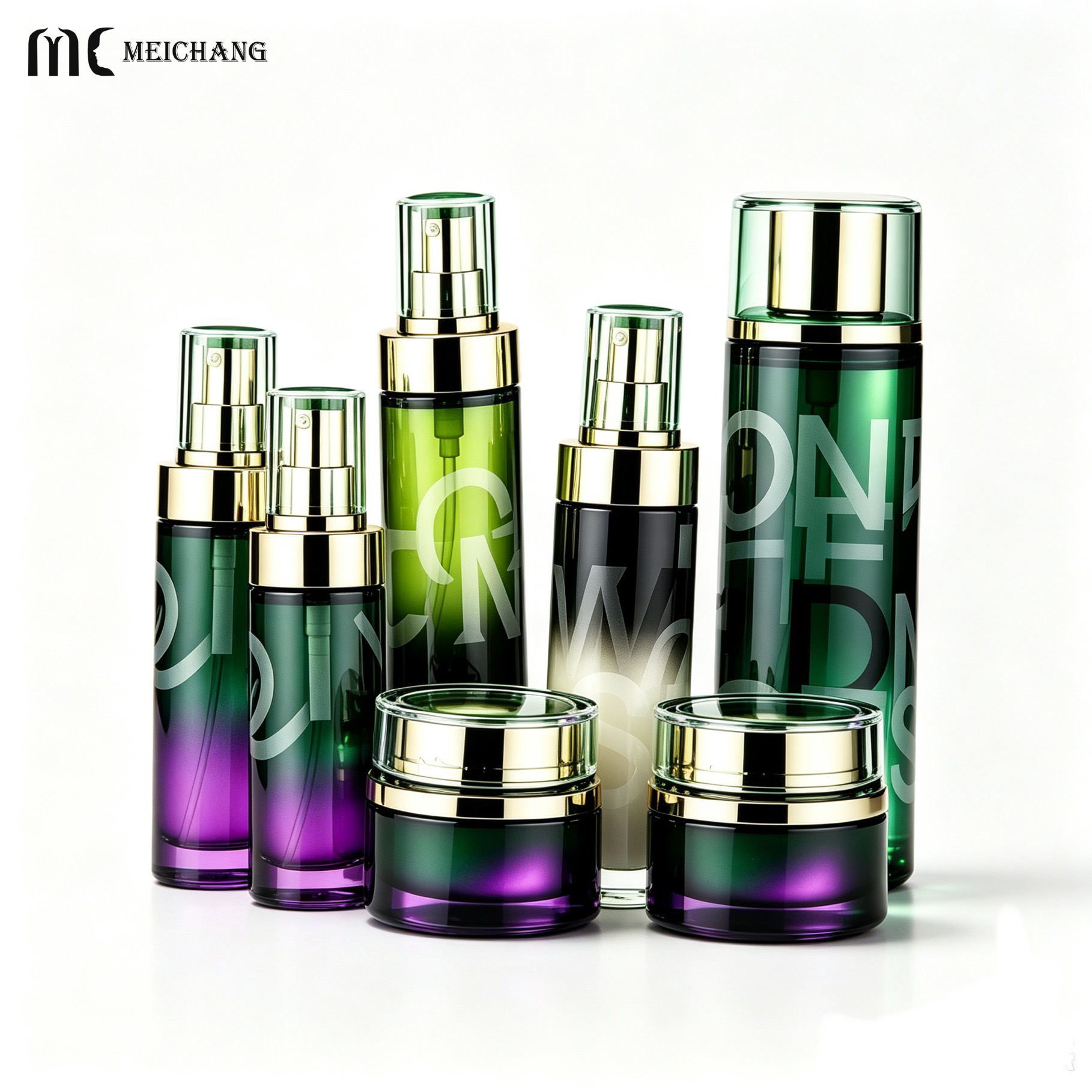 50g/100ml/120ml/150ml Premium Electroplated Glass Skincare Packaging Set with Crystal-Look Caps (MC-329)