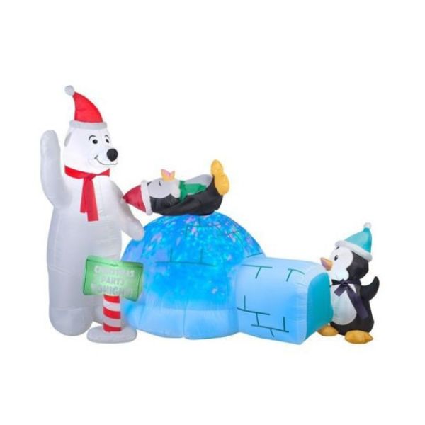 Outdoor Christmas Lighted Santa Sleigh Arch with Snowman Gingerbread Tree Inflatables