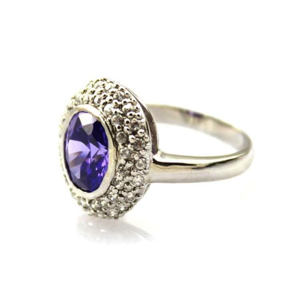 925 Silver Oval Garnet  Gemstone Ring  with Cubic Zircon (S-RJ692)