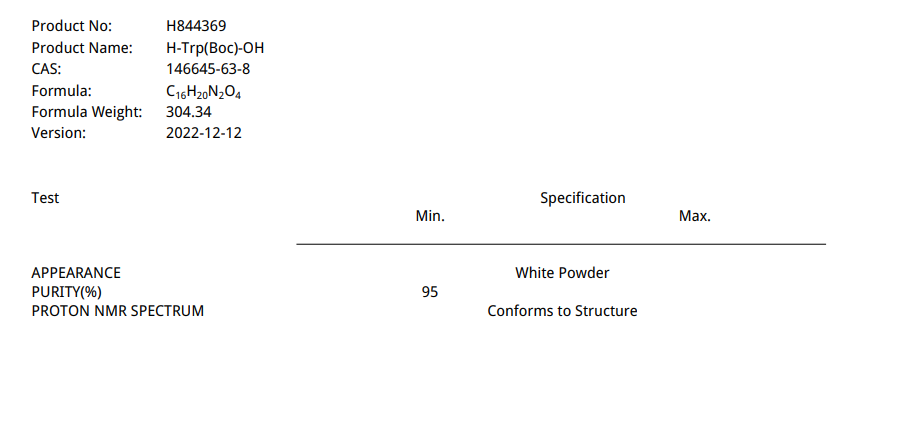 Очищенность H-Trp 95% (Boc) - сила OH сырцовая Materia для лабораторных исследований CAS 146645-63-8